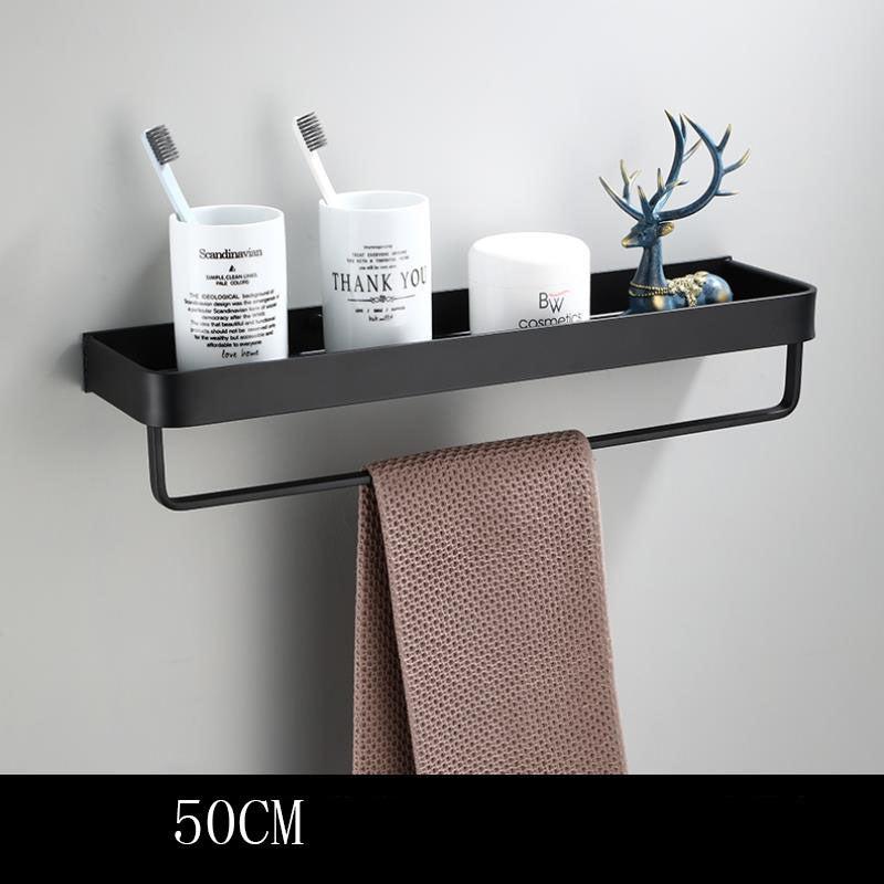 LoungeYard | Black bathroom shelf made of space aluminum for wall mounting — product view 2