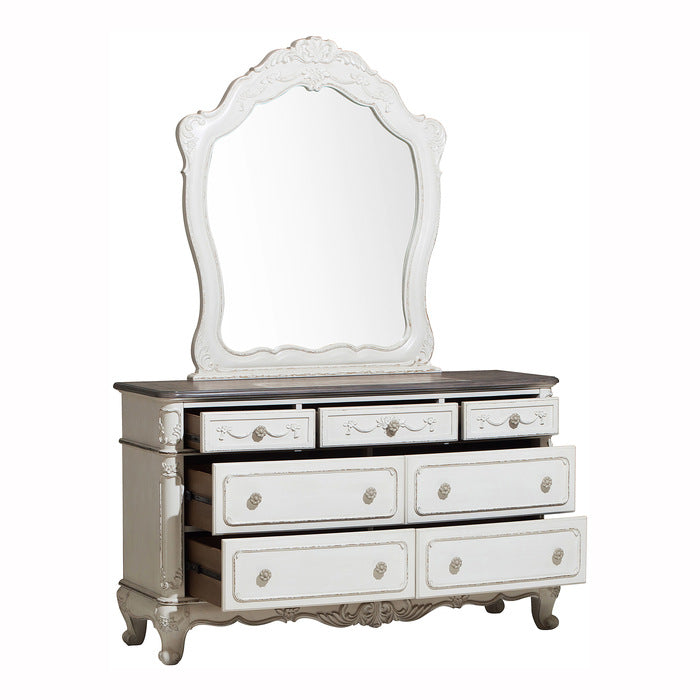 Homelegance Cinderella Antique White & Grey Rub-Through Finish Wood Queen 4 Pc Bed Poster Set – 1386NW-4PC — product view 3