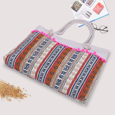 Large beach bag with crocheted embellishments LoungeYard — product view 2