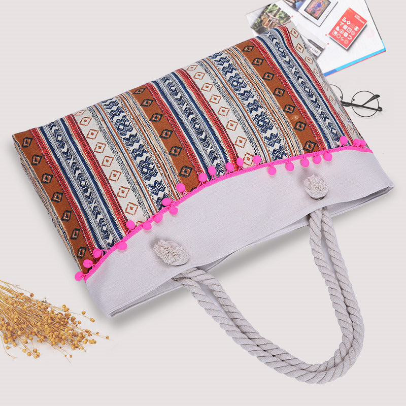 Large beach bag with crocheted embellishments LoungeYard — product view 3