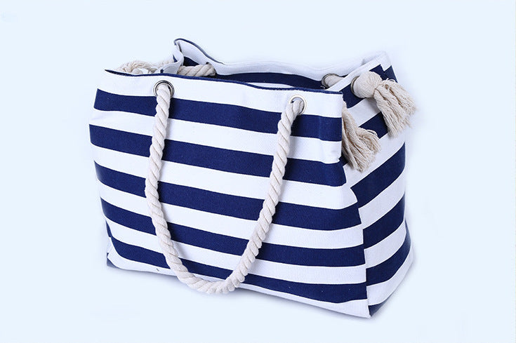 Spacious and Stylish Beach Bag with Maritime Stripe Pattern LoungeYard — product view 4