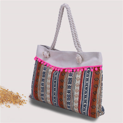 Large beach bag with crocheted embellishments LoungeYard — product view 5