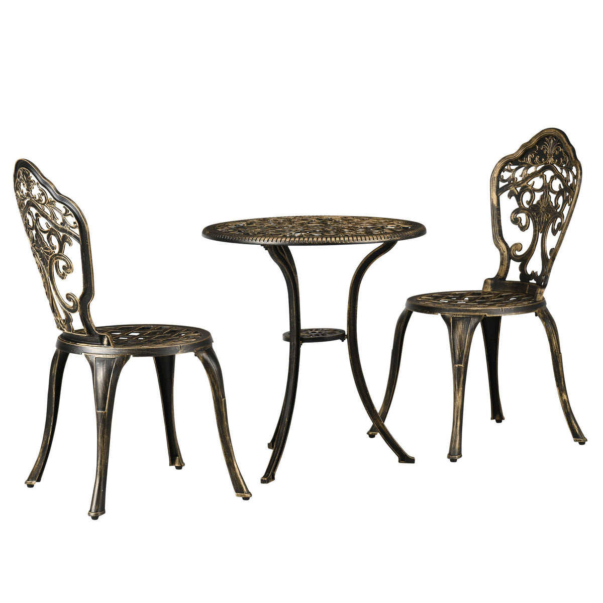 3 Piece Cast Aluminium Bistro Set with Parasol Hole, Bronze — product view 2