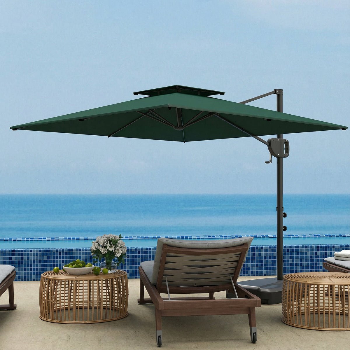 2.5 m Cantilever Parasol with Fillable Base and Double Top, Dark Green — product view 4