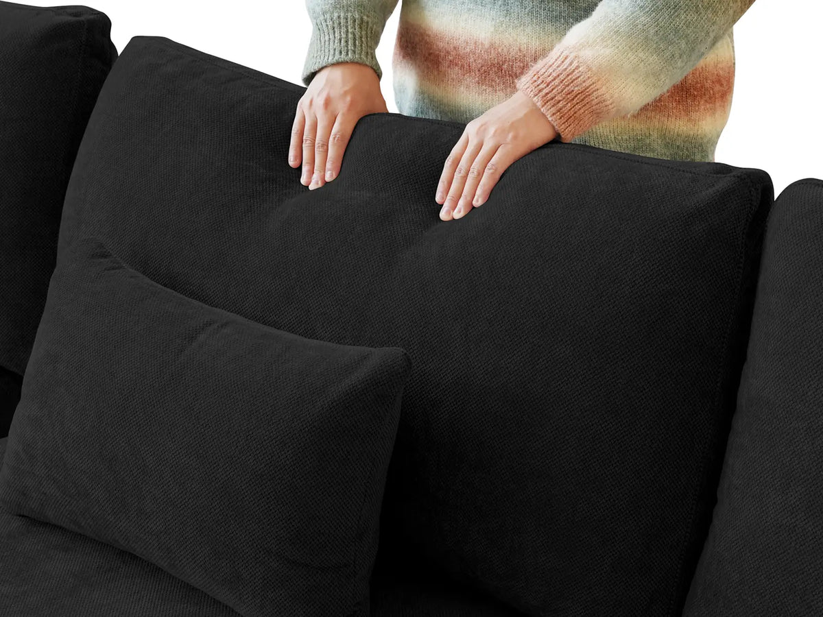 Deluxe Slope Cloud Sectional Sofa Covers | Black Chenille and Linen Sofa Cover for 4-Seater with 3-Ottomans — product view 7