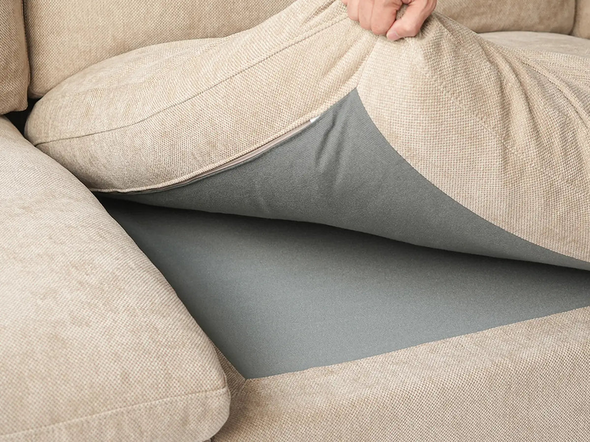 Deluxe Slope Cloud Sectional Sofa Covers | Khaki Chenille and Linen Sofa Cover for 4-Seater — product view 6