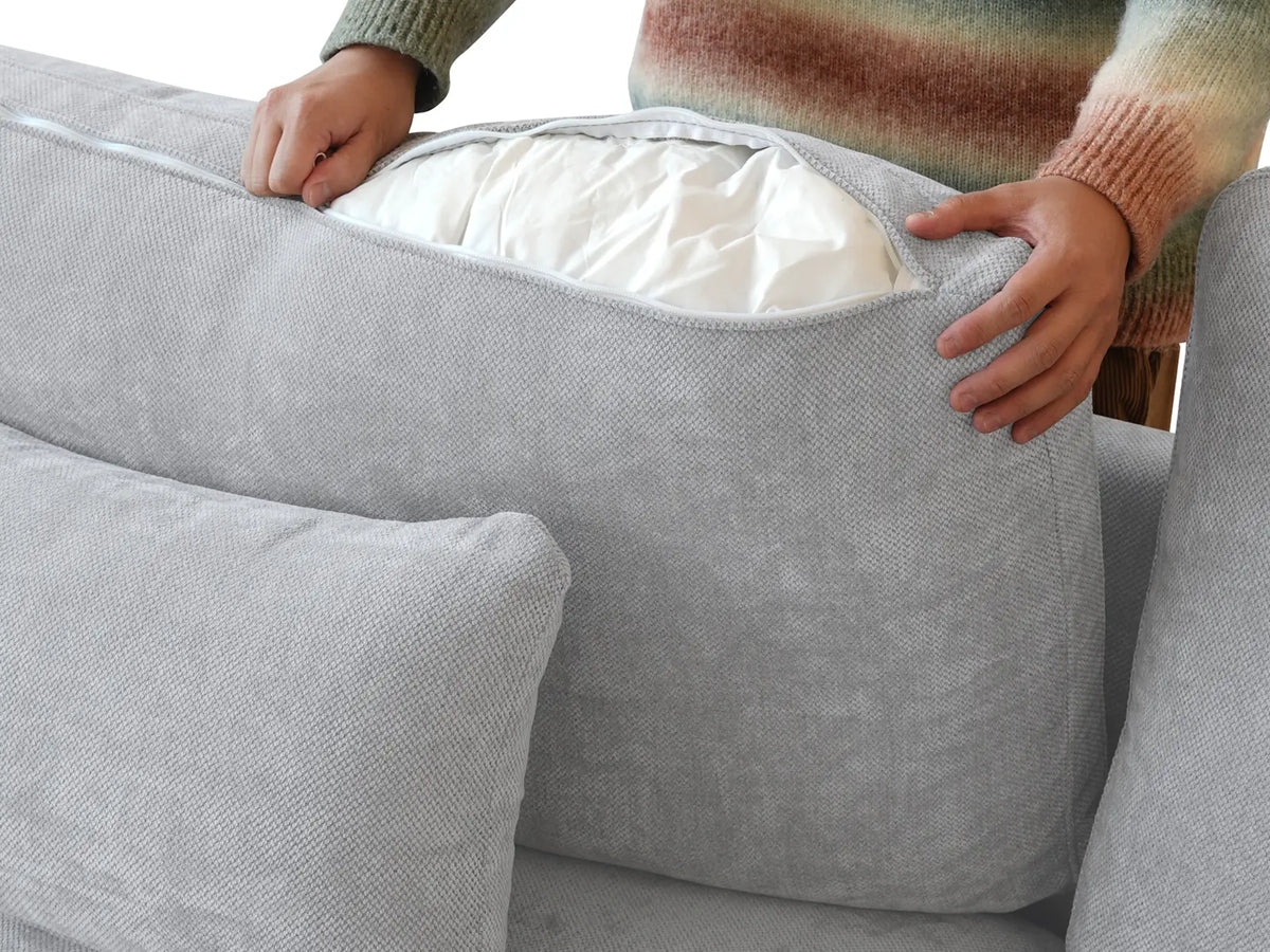Deluxe Slope Cloud Sectional Sofa Covers | Light Grey Chenille and Linen Sofa Cover for 6-Seater with 2-Ottomans — product view 5