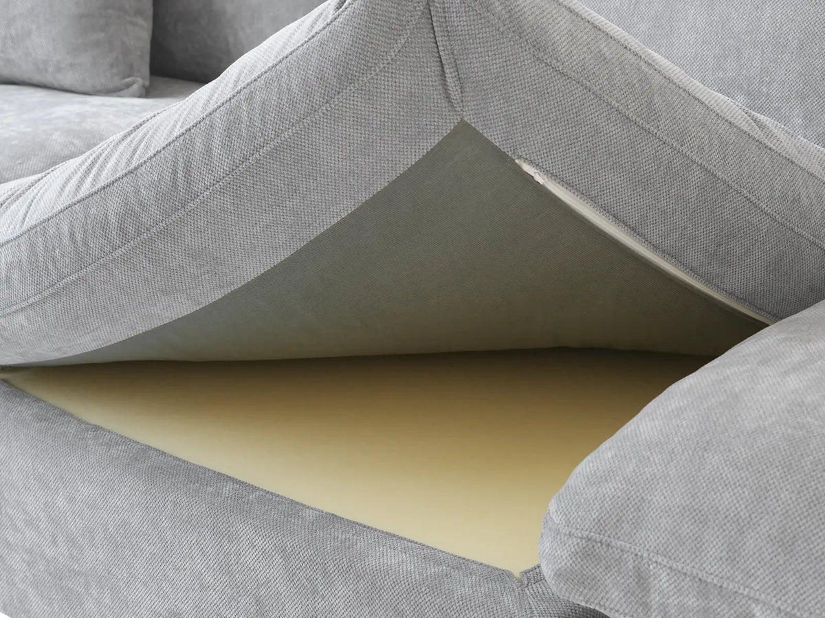 Deluxe Slope Cloud Sectional Sofa Covers | Light Grey Chenille and Linen Sofa Cover for 5-Seater with 1-Ottoman — product view 7