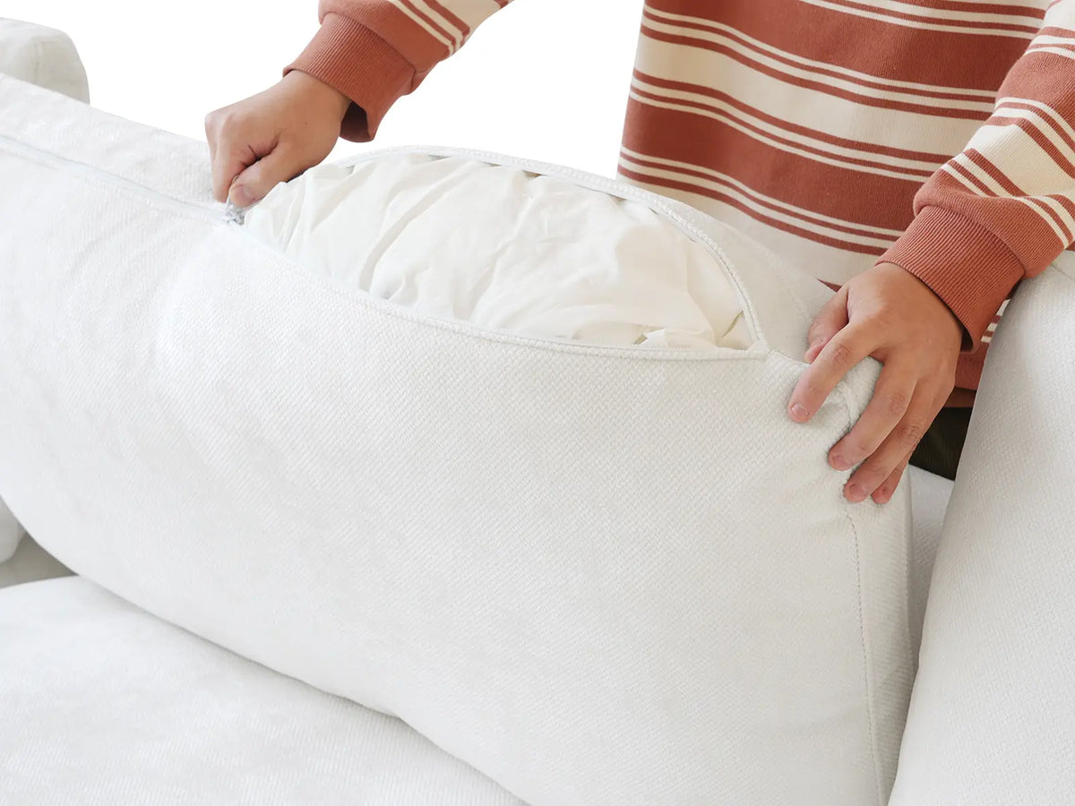 Deluxe Slope Cloud Sectional Sofa Covers | White Chenille and Linen Sofa Cover for 6-Seater with 2-Ottomans — product view 5