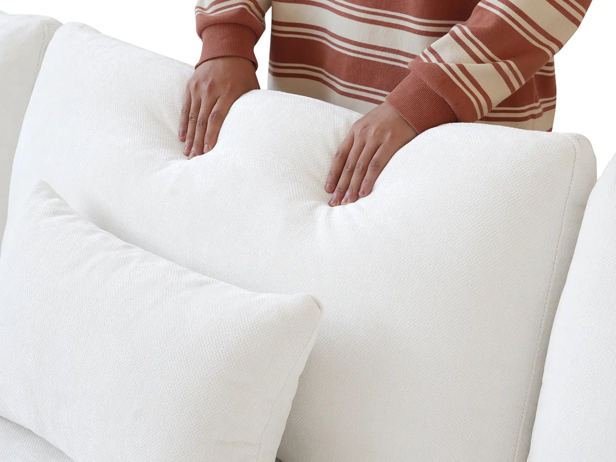 Deluxe Slope Cloud Sectional Sofa Covers | White Chenille and Linen Sofa Cover for 4-Seater with 2-Ottomans — product view 6