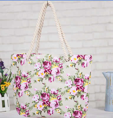 Floral Pattern Beach Bag with Sturdy Cord Handles LoungeYard — product view 1