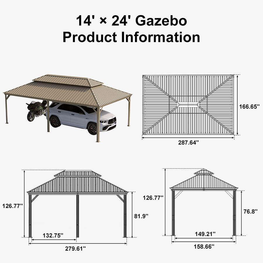 PURPLE LEAF Outdoor Carport Gazebo Champagne Steel Roof Aluminum Frame Shelter for Parking — product view 7