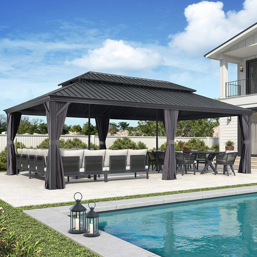 PURPLE LEAF Patio Gazebo for Backyard Grey Hardtop Galvanized Steel Roof Awning with Reinforcement Support Rod — product view 2
