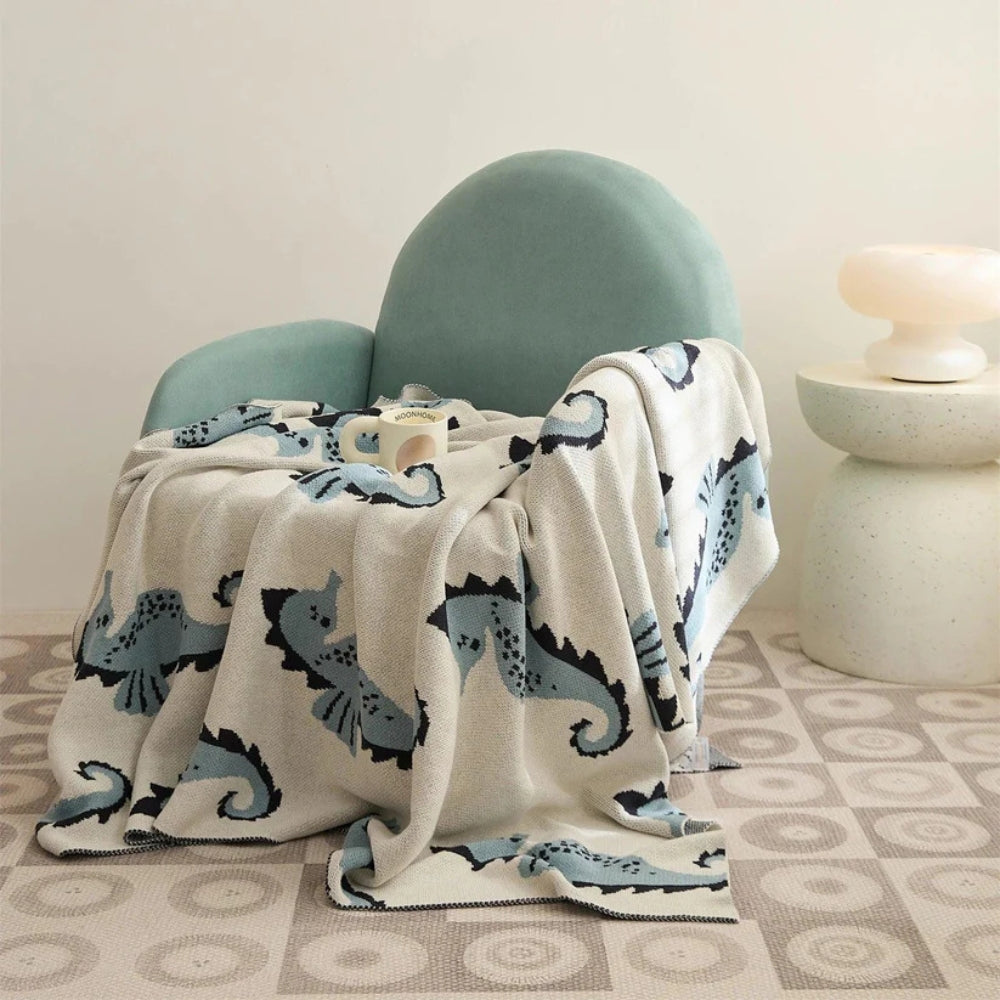LoungeYard | Nautical Seahorse Throw Blanket — product view 1