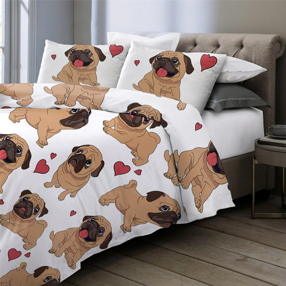 LoungeYard | 3pcs Hippie Pug Puppy Cartoon Comfortable Duvet Cover Bedding Set — product view 4