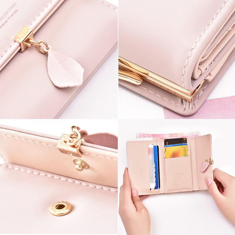 Short wallet with three folds and leaf decor | LoungeYard — product view 7