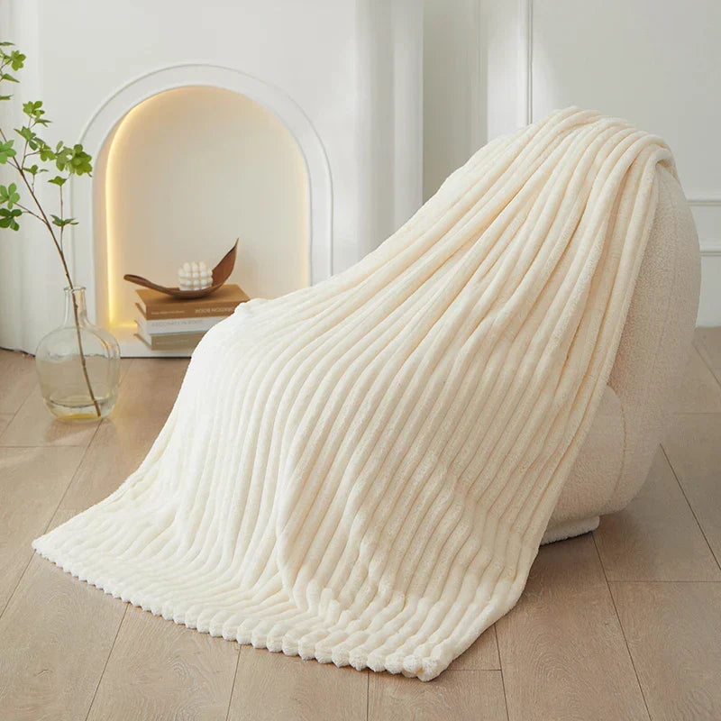 LoungeYard | Wide Striped Flannel Fleece Blanket - CozyStripe — product view 3