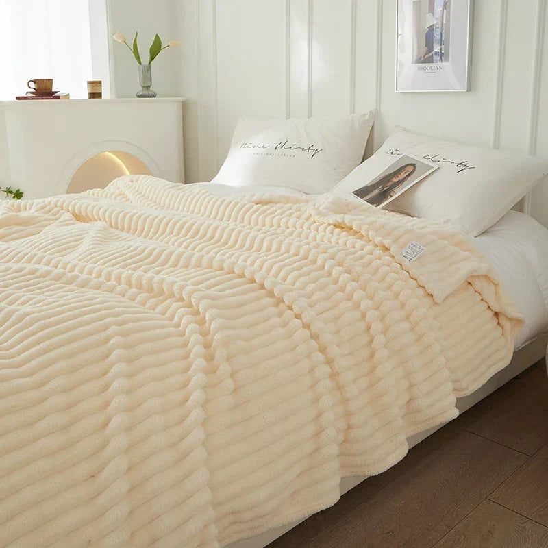 LoungeYard | Wide Striped Flannel Fleece Blanket - CozyStripe — product view 4