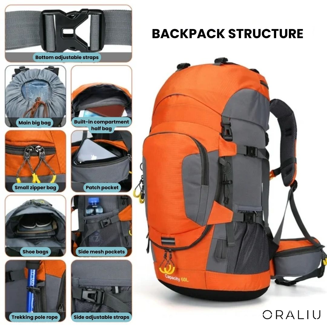 LoungeYard | 60L Waterproof Backpack – Ultimate Outdoor Backpack for All Adventures — product view 7