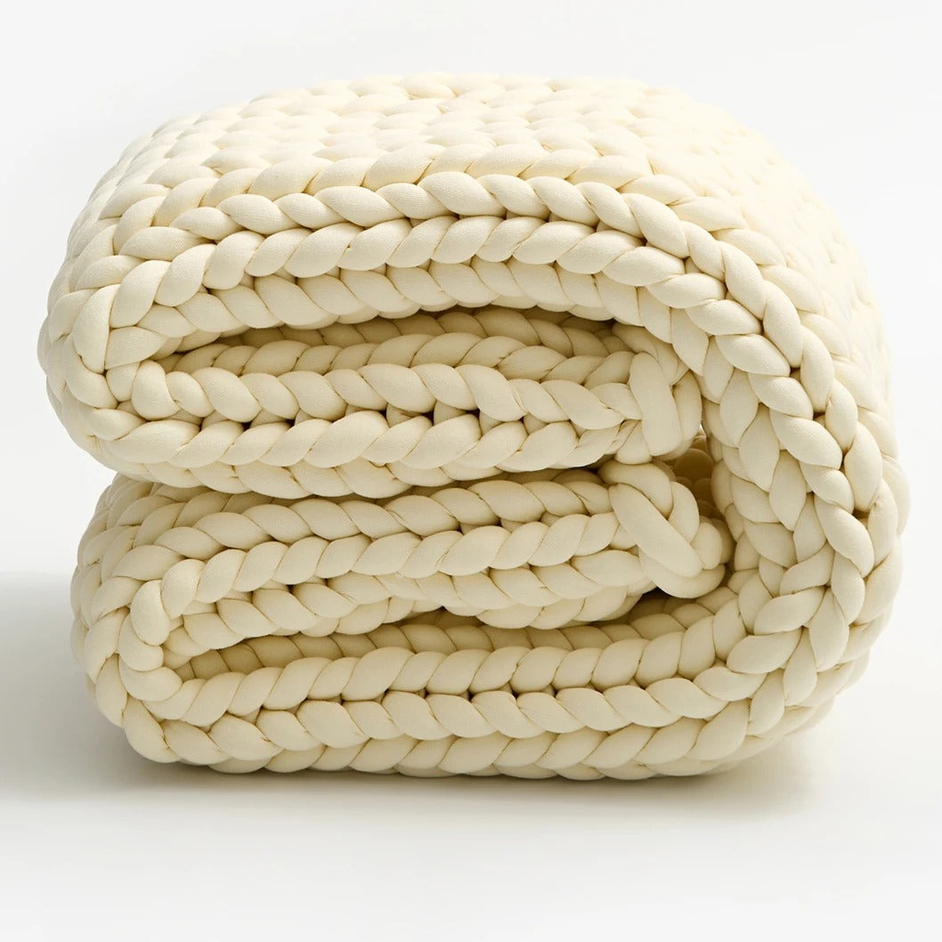 Chunky Knit Throw Handmade Weighted Blanket - SUPER COZY & CALMING BLANKET LoungeYard — product view 1