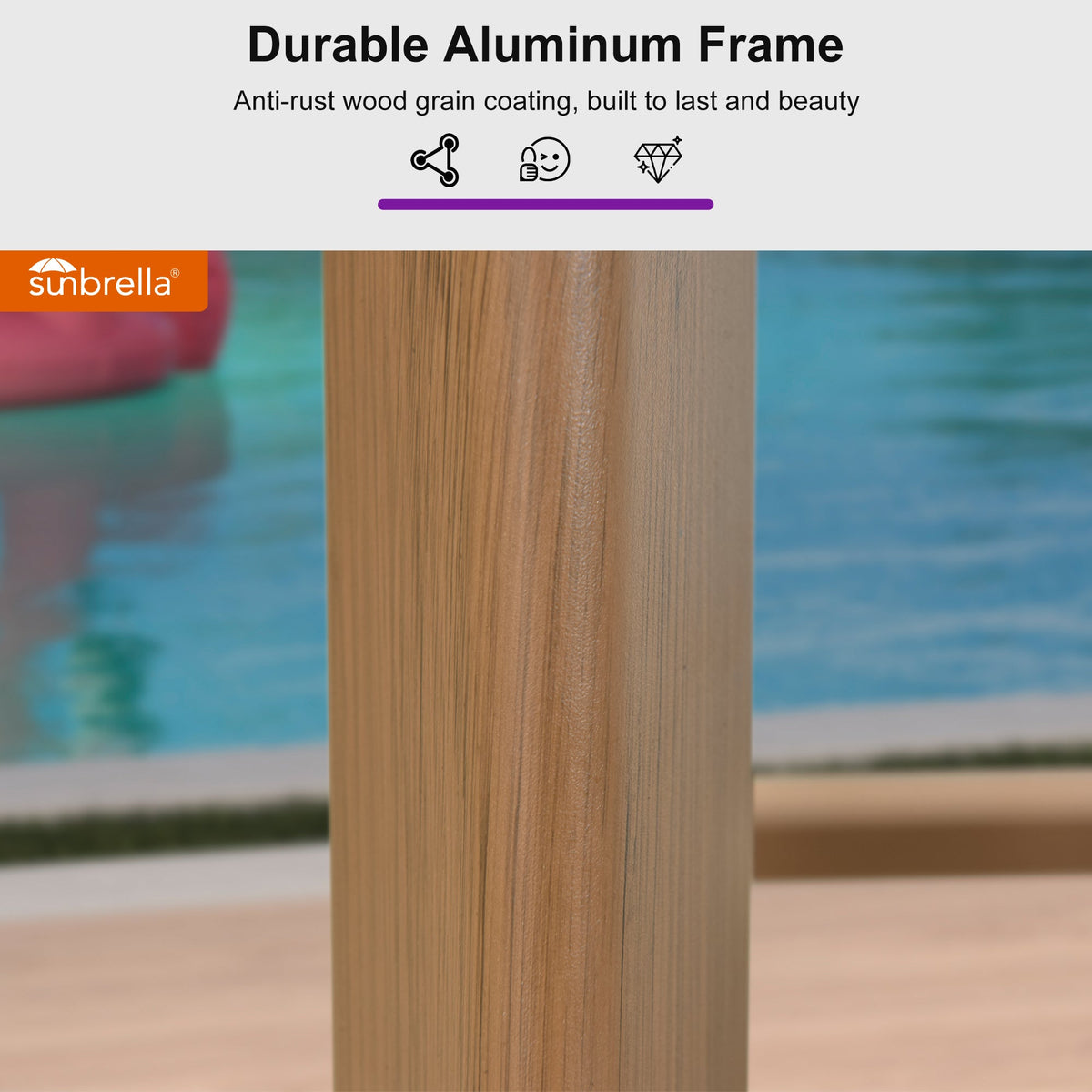 PURPLE LEAF Sunbrella Counter Height Outdoor Bar Stool , Teak — product view 5