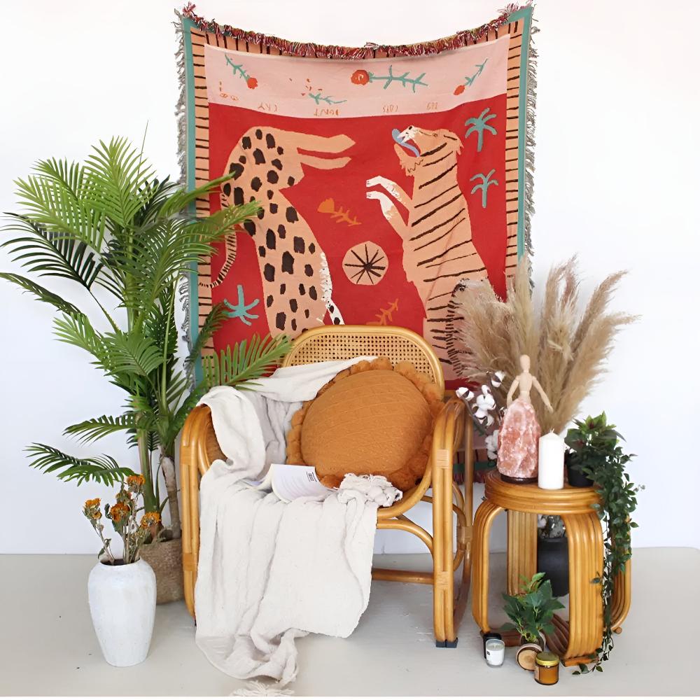 LoungeYard | Leopard Woven Tassel Blanket — product view 2