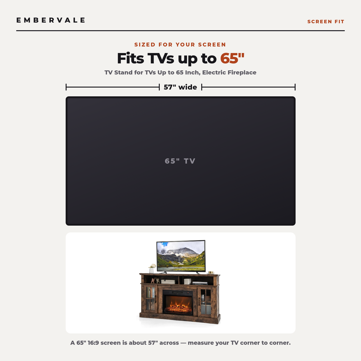 TV Stand for TVs Up to 65 Inch, Electric Fireplace TV Console w/Remote Control, Overheat Protection — product view 4