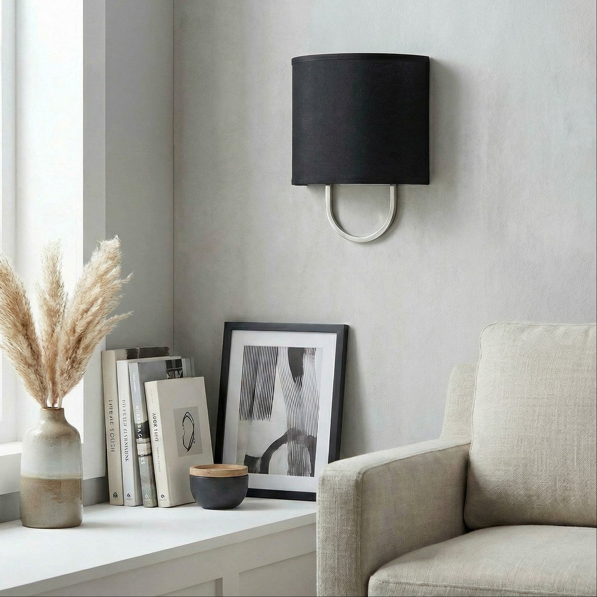 Nolvara Fabric Drum Wall Sconce, Brass Frame — product view 3