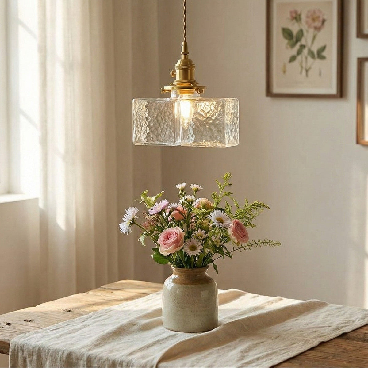 Traditional Ripple Glass 1-Light Pendant, Iron — product view 6