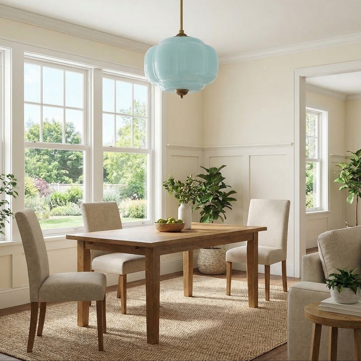 Scalloped Milk Glass Pendant Light, Adjustable Drop — product view 5