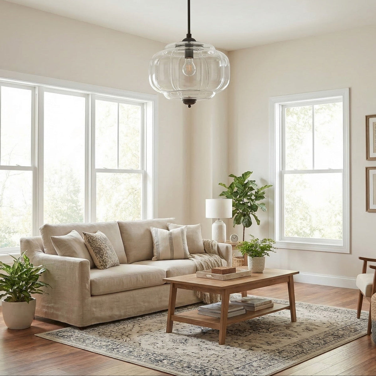 Scalloped Milk Glass Pendant Light, Adjustable Drop — product view 2