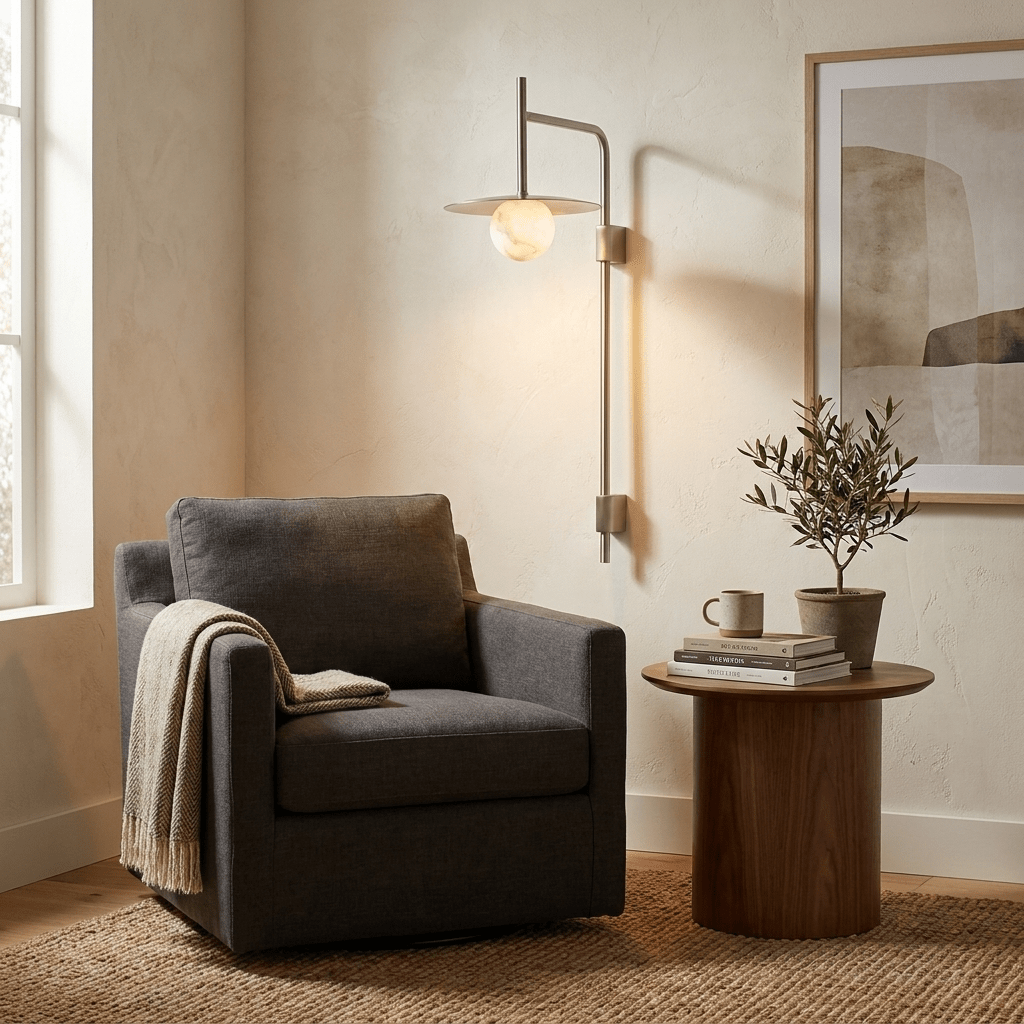 Nivara Long Arm Alabaster Wall Sconce — product view 3