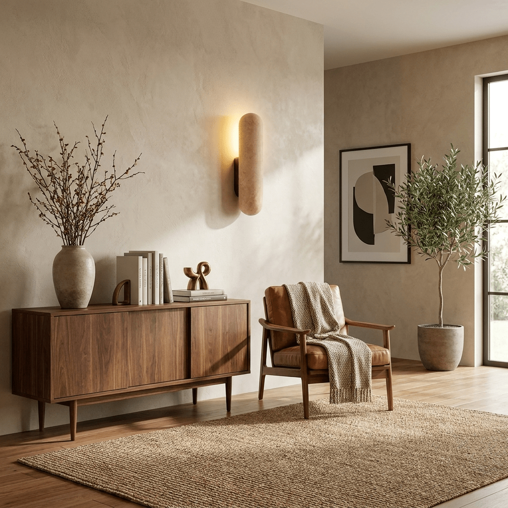 Talvera Travertine Capsule Wall Sconce — product view 2
