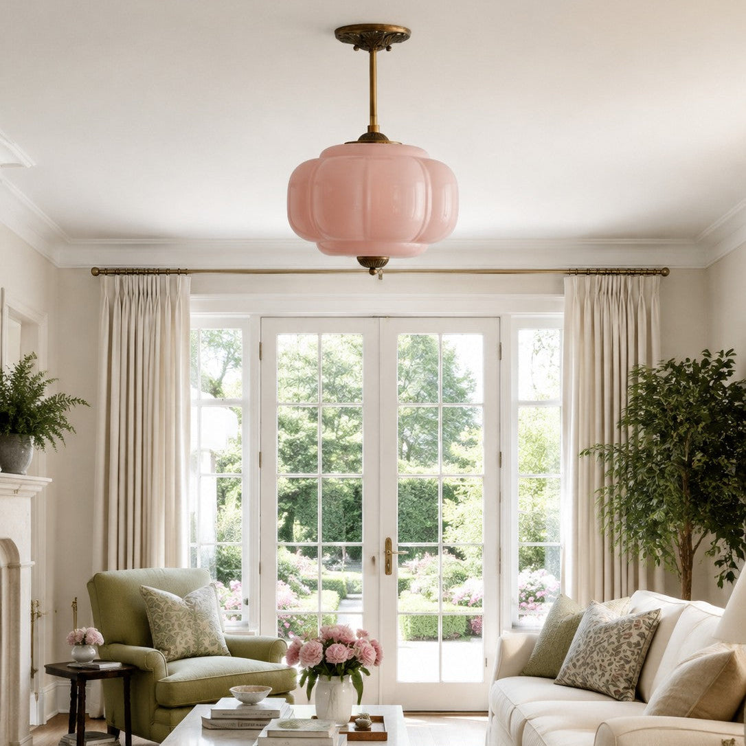 Scallop Milk Glass Pumpkin Pendant, Semi-Flush — product view 5