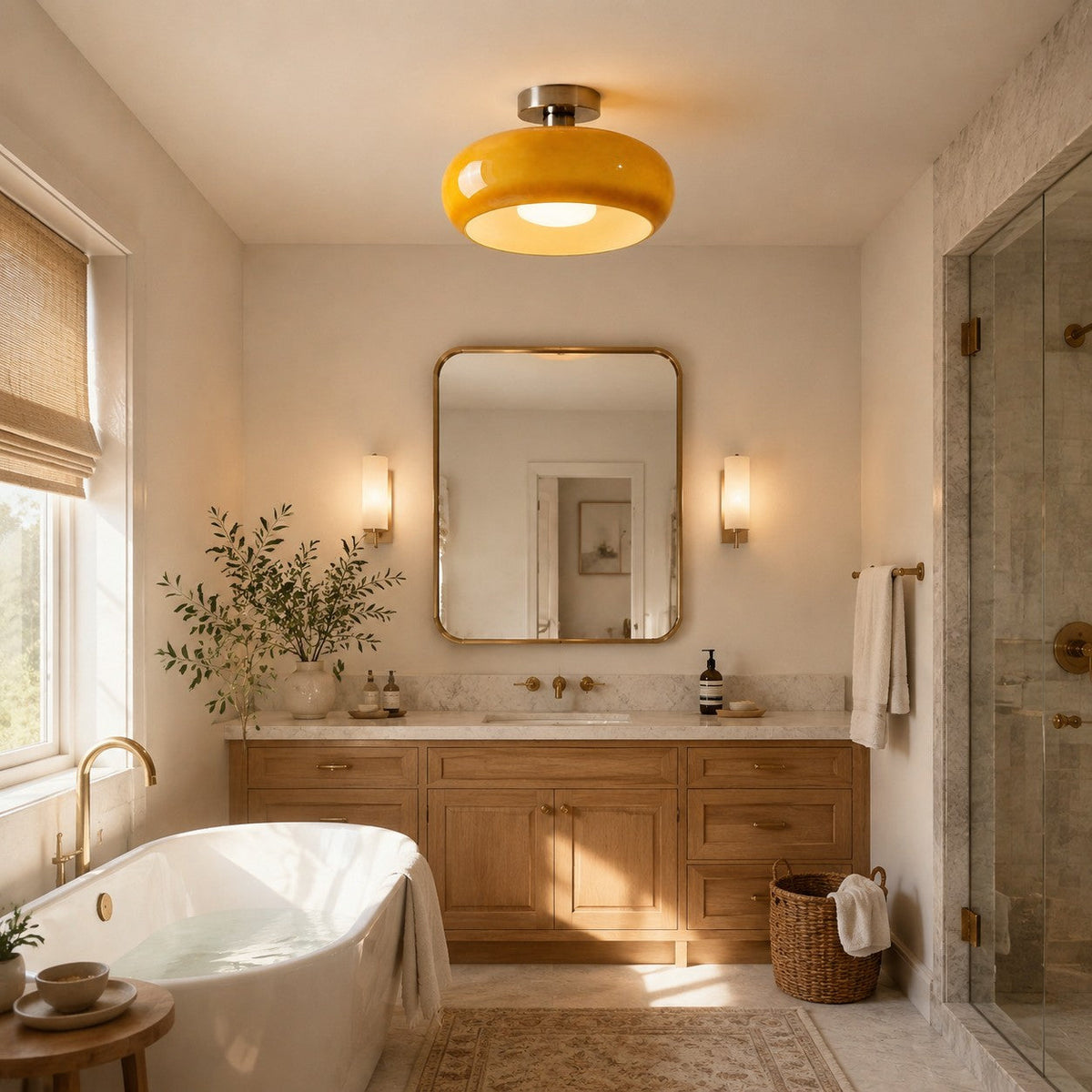 Retro Bauhaus Glass Disc Ceiling Light, Brass — product view 2