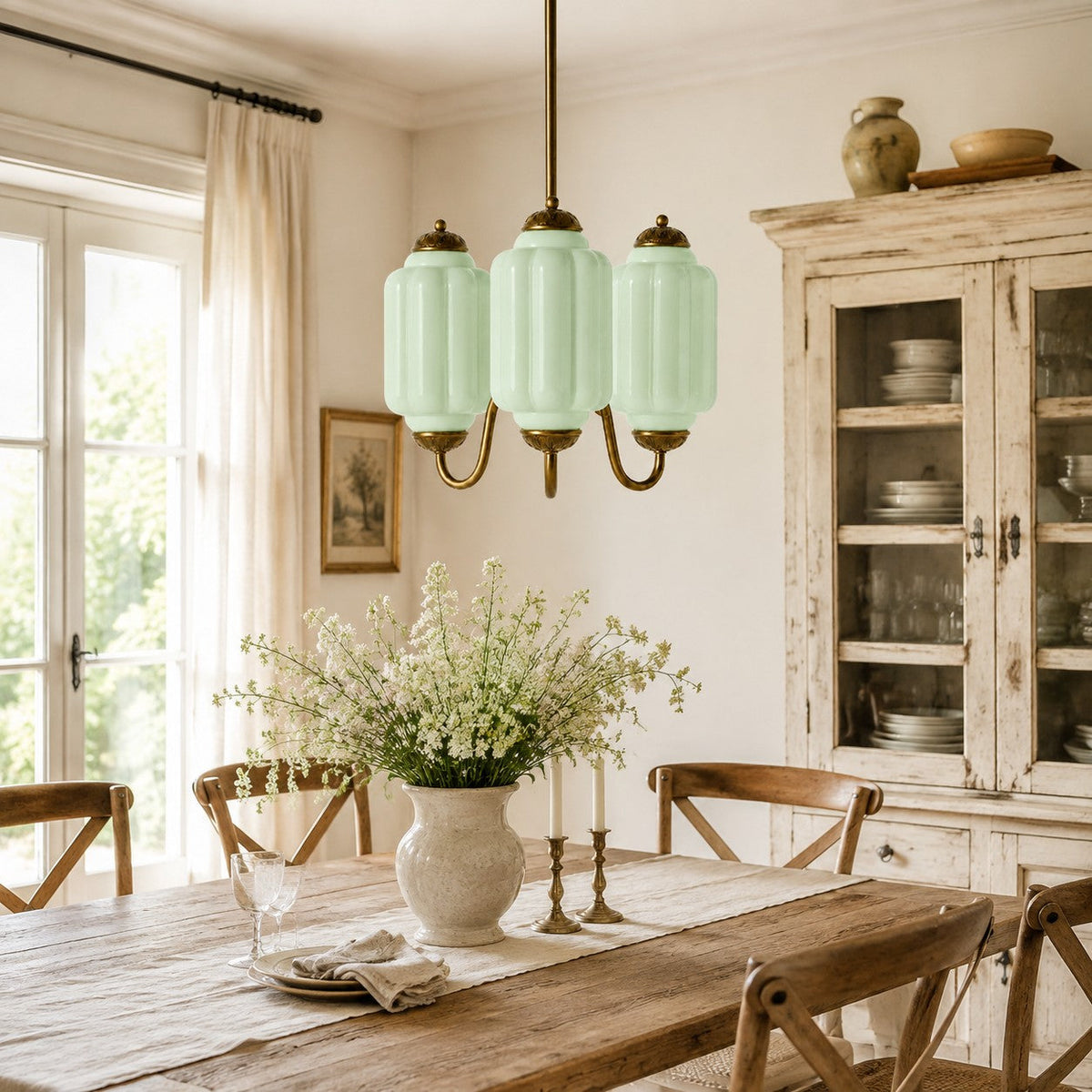 Scalloped Milk Glass Pendant Light, Adjustable Drop — product view 7