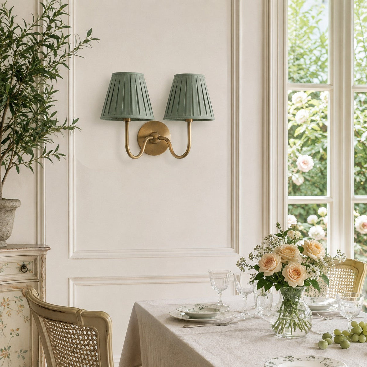 Luvora Linen Drum Wall Sconce, Pleated Brass — product view 3