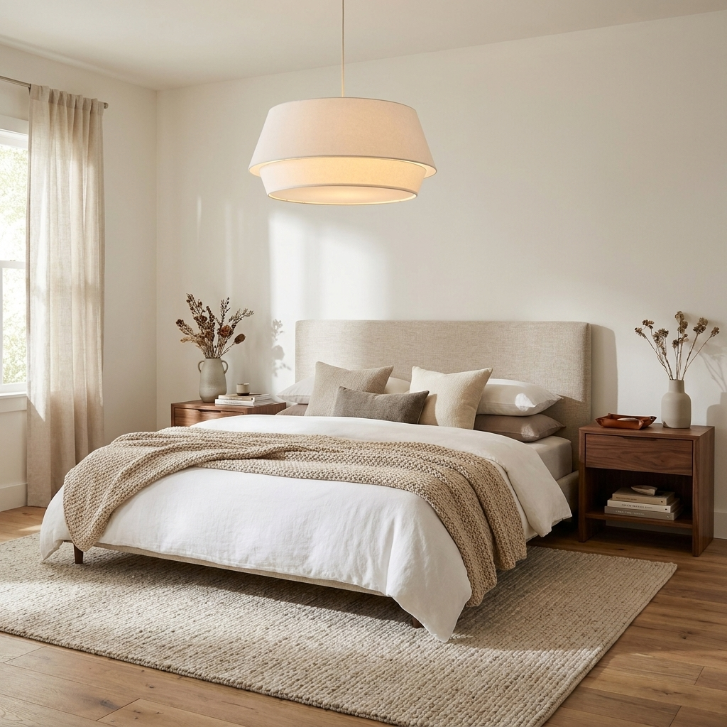 Ecru Two-Tier Linen Pendant Lamp — product view 3