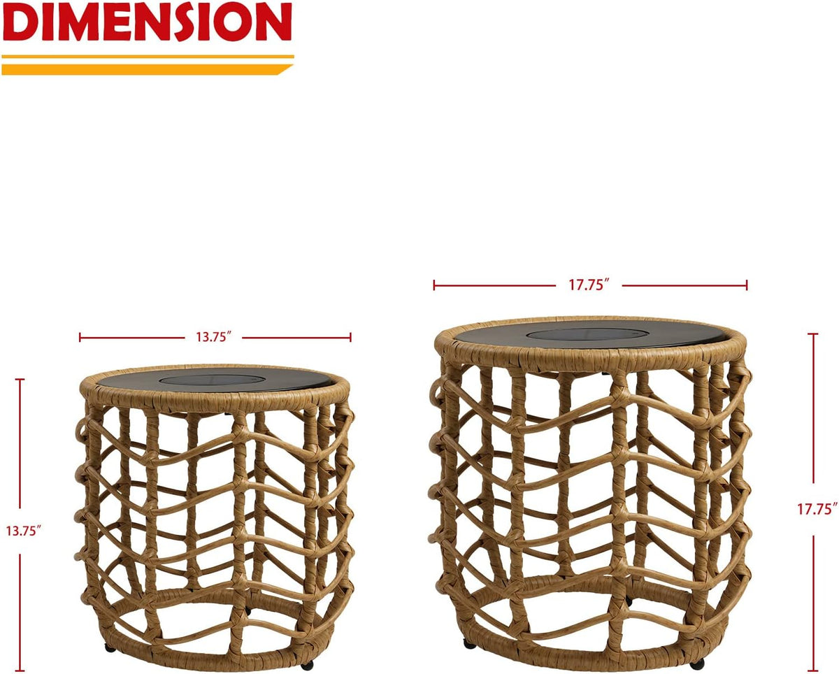 LOUNGE YARD Boho Style Wave Nesting Tables with Built-in Solar-power Lights Set of 2 — product view 7