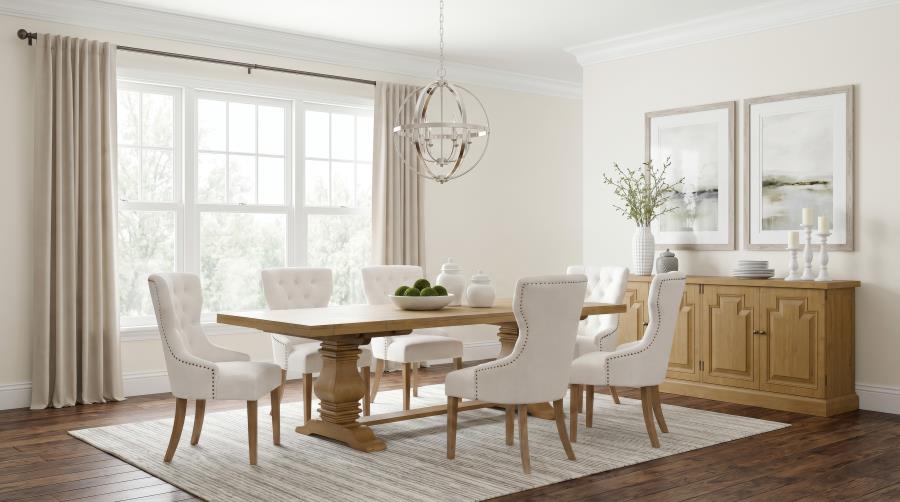 Florence Rustic Smoke Finish Solid Pine Trestle Base 7-Piece Dining Table Set – 180201-S7 — product view 1