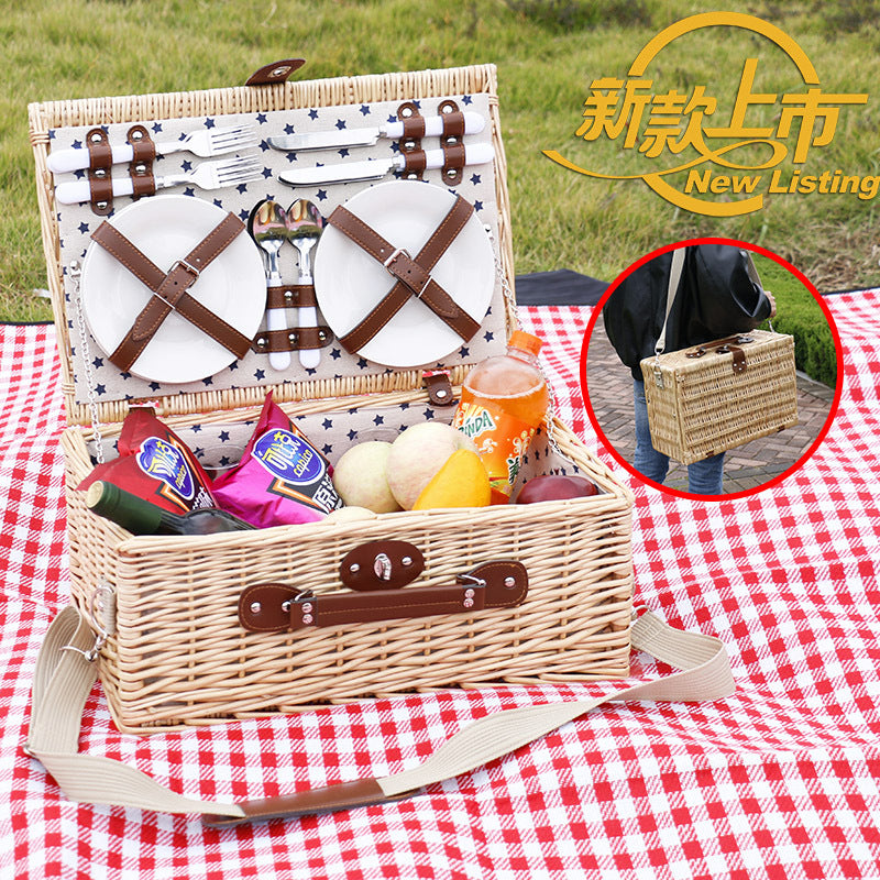 Ladies picnic basket with dish set and carrying shoulder strap LoungeYard — product view 3