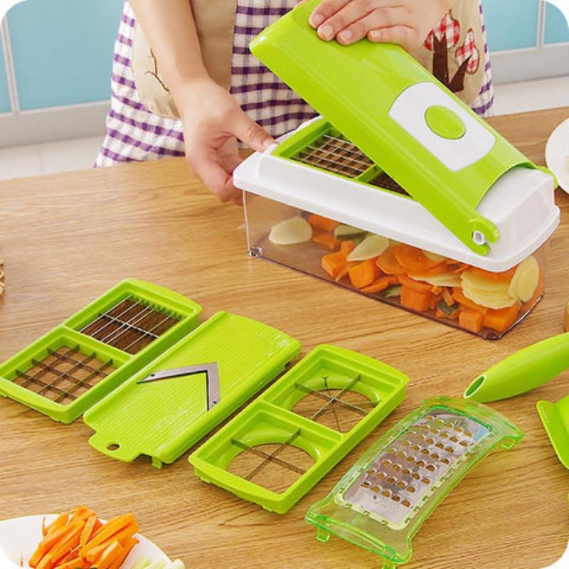 LoungeYard | CutMate Multifunctional Vegetable Cutter 12-in-1 | With Collection Container & Finger Guard | Stainless Steel Blades | Compact & Safe — product view 6