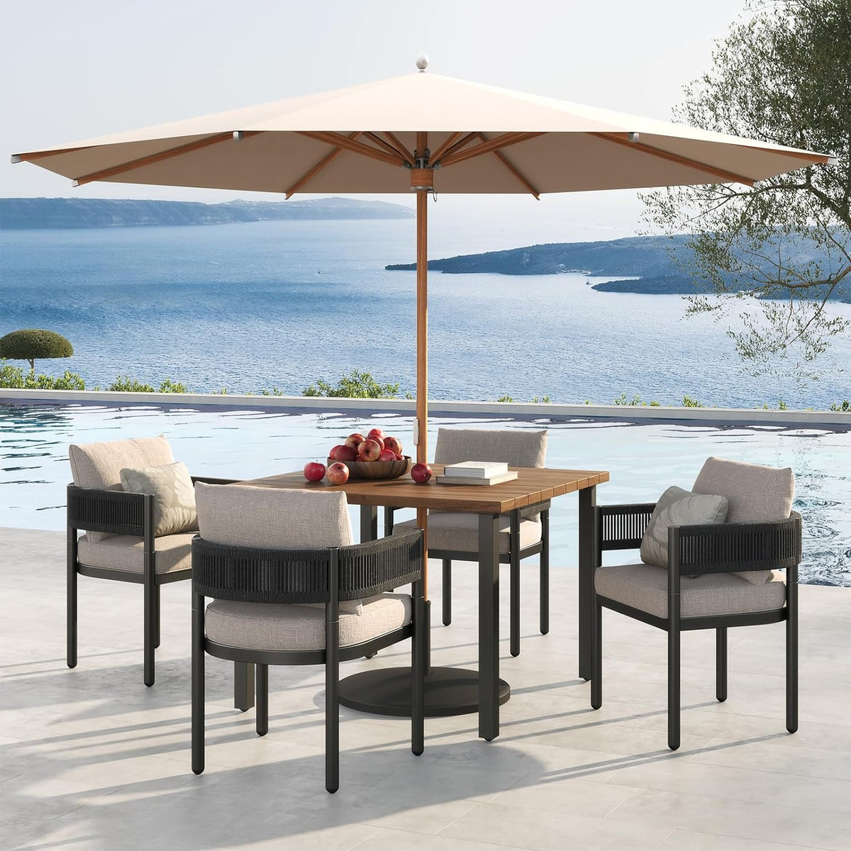 LOUNGE YARD Outdoor Dining Chair Set, Metal Woven Wicker Fixed Patio Chairs with Grey Cushions — product view 6