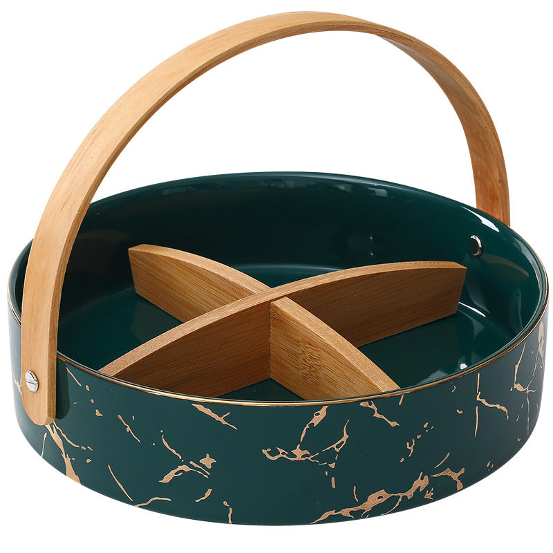 Kitchen organizer with bamboo handle and four-part insert, marbled snack bowl — product view 5