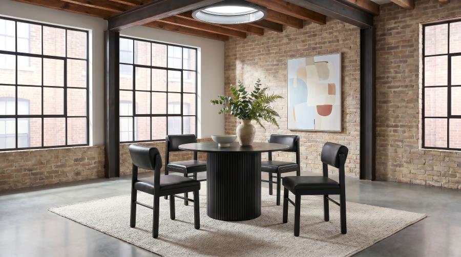 Coaster Decker 5-Piece Round Black Dining Table Set with Black Leatherette Chairs – 193930BLK-S5C — product view 1