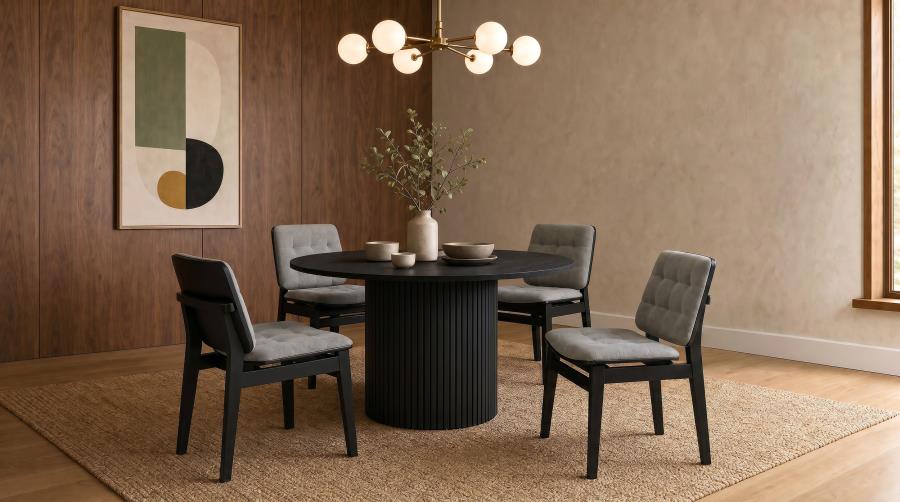Coaster Decker 5-Piece Round Black Dining Table Set with Grey Velvet Tufted Chairs – 193930BLK-S5E — product view 1