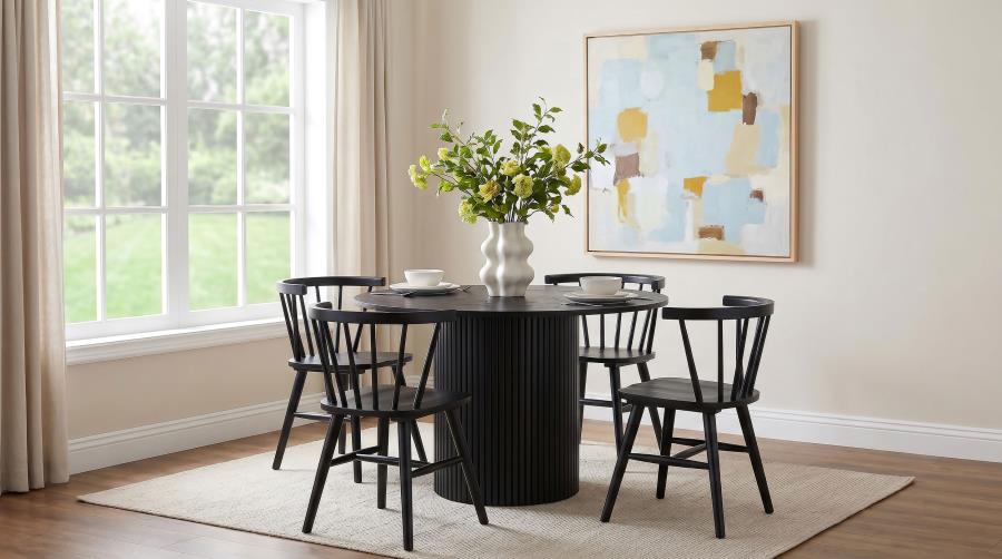 Coaster Decker 5-Piece Round Black Dining Table Set with Open Windsor Spindle Chairs – 193930BLK-S5F — product view 1