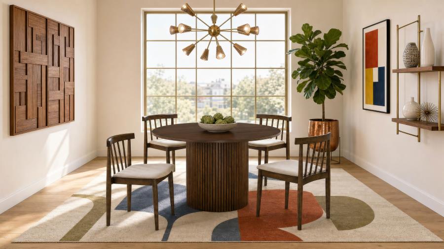 Coaster Decker 5-Piece Round Walnut Dining Table Set with High Spindle-Back Windsor Chairs – 193930WAL-S5A — product view 1