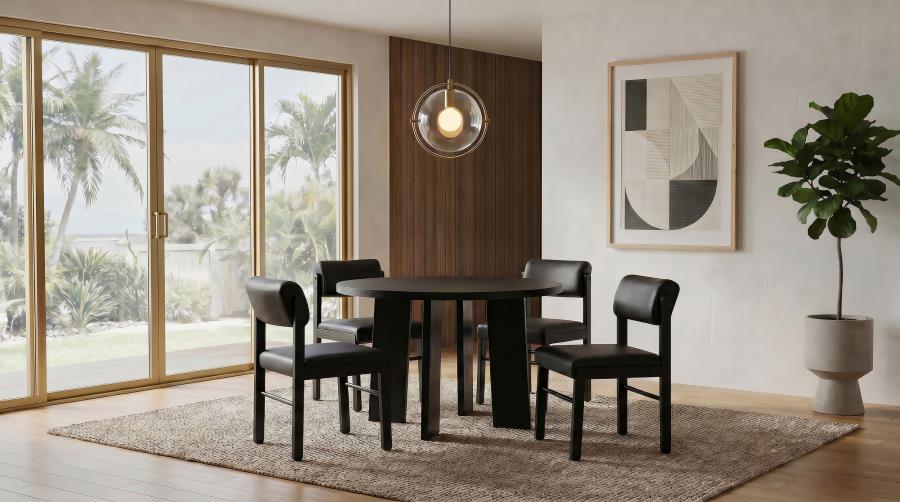 Coaster Strouse 5-Piece Round Black Pedestal Dining Table Set with Black Leatherette Chairs – 193940BLK-S5C — product view 1