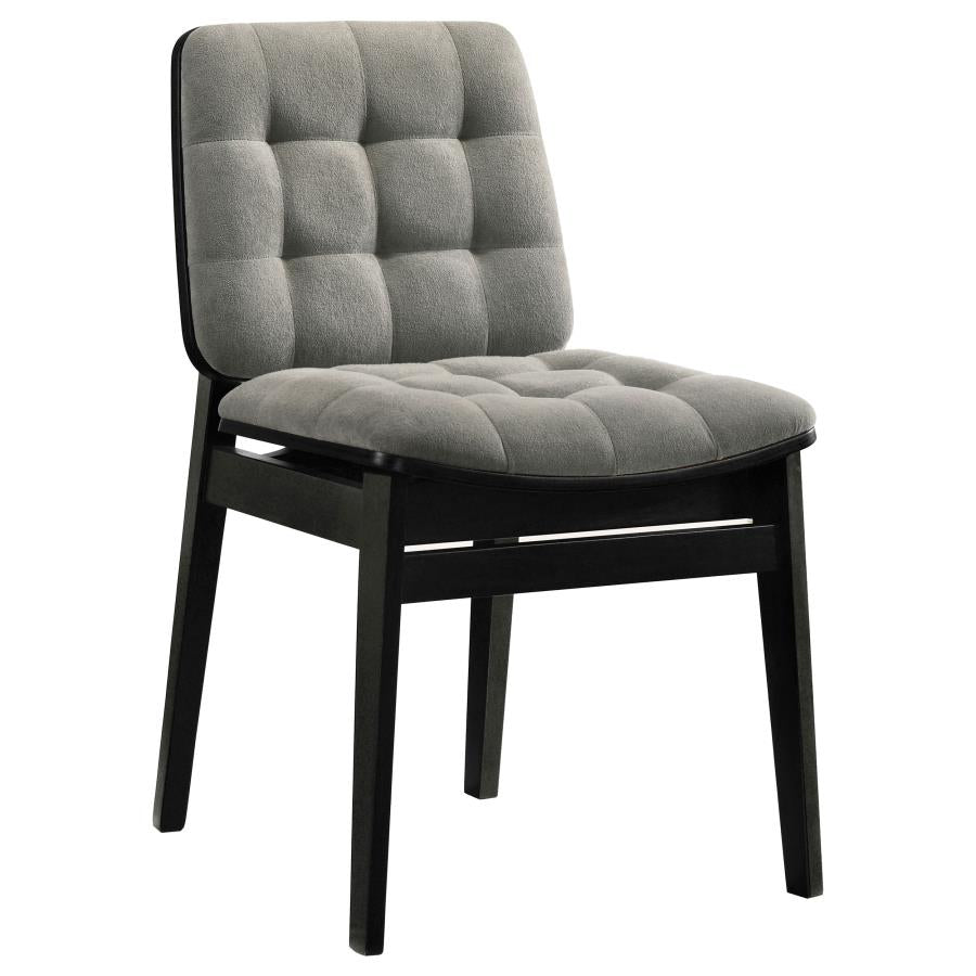 Coaster Strouse 5-Piece Round Black Pedestal Dining Table Set with Grey Velvet Tufted Chairs – 193940BLK-S5E — product view 3